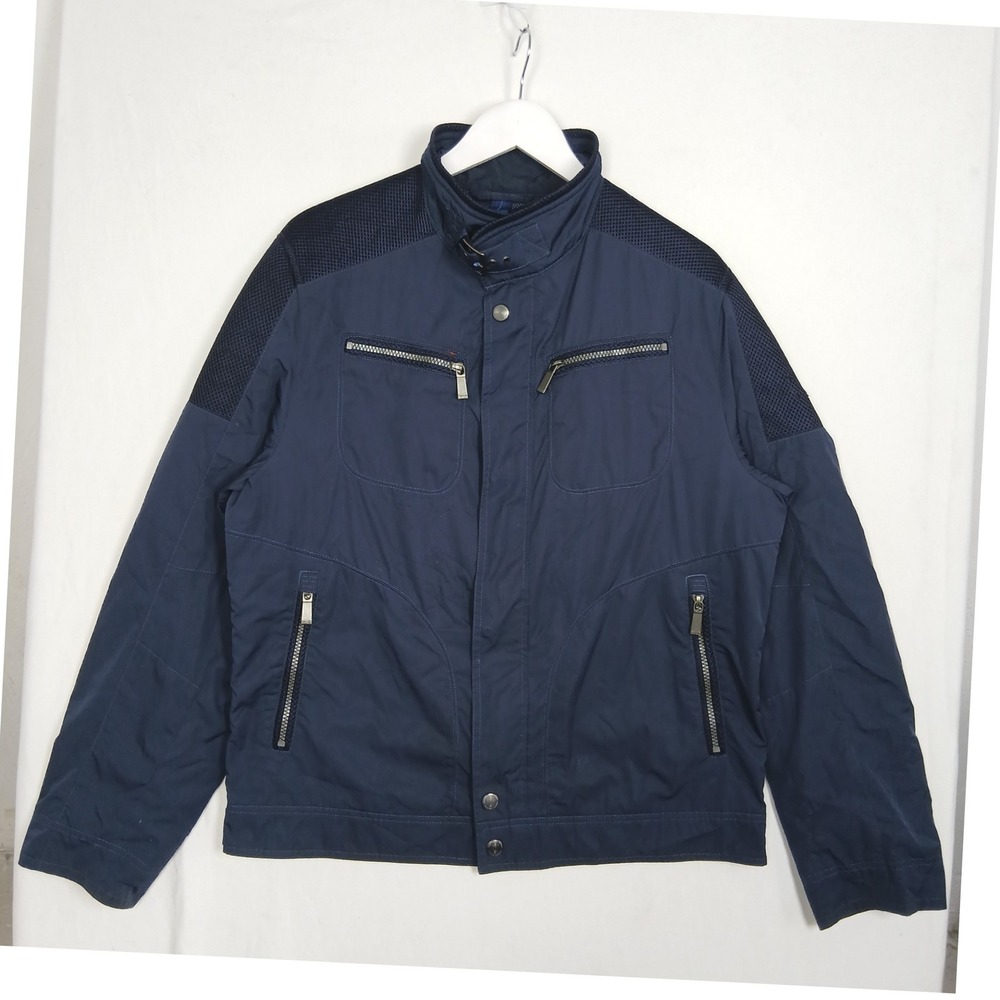Bugatti Navy Blue Lightweight Moto Jacket Mens 42R Mesh Shoulder Detail